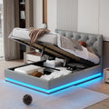 Queen Size Grey Linen Upholstered Storage Bed with LED Lights N311