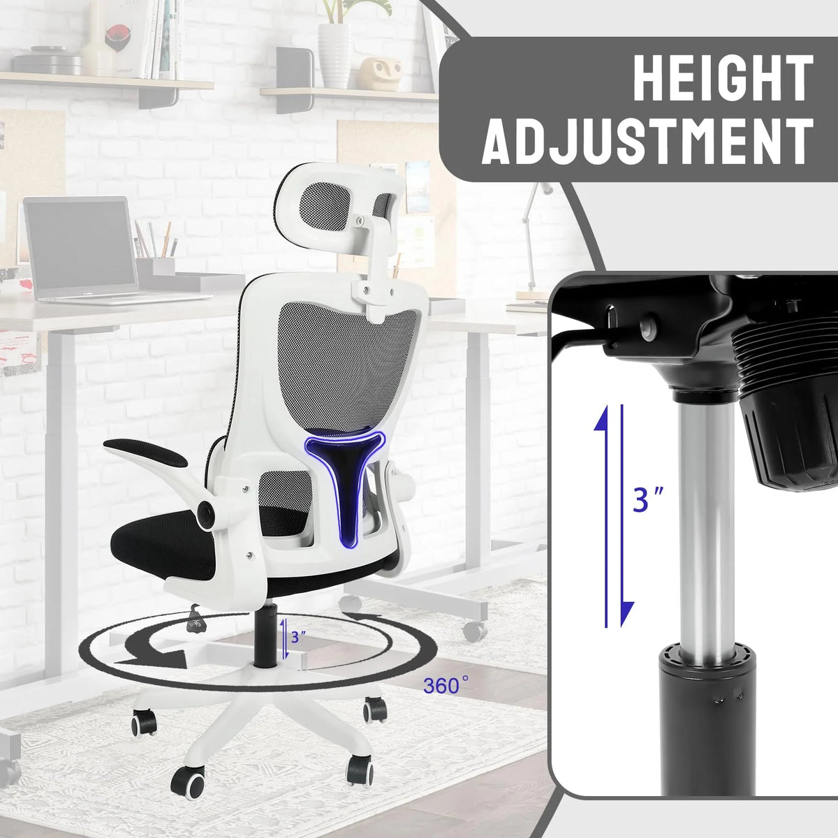 White Mesh Ergonomic Office Chair with Headrest O372