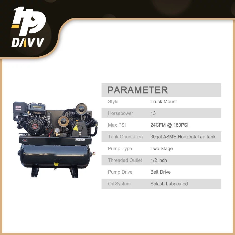 13HP 180psi Gas-Powered Air Compressor 420CC 30Gal I539193