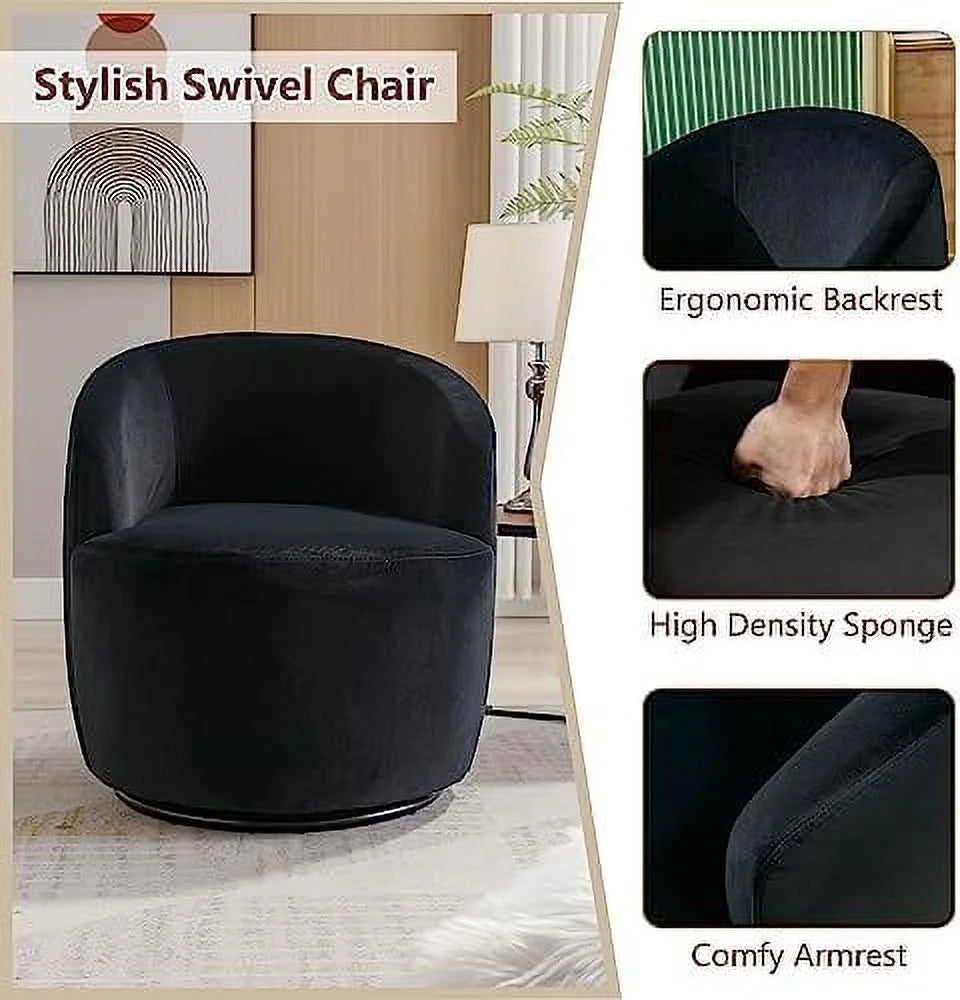 Black Velvet Swivel Barrel Accent Chairs Set of 2 W82801