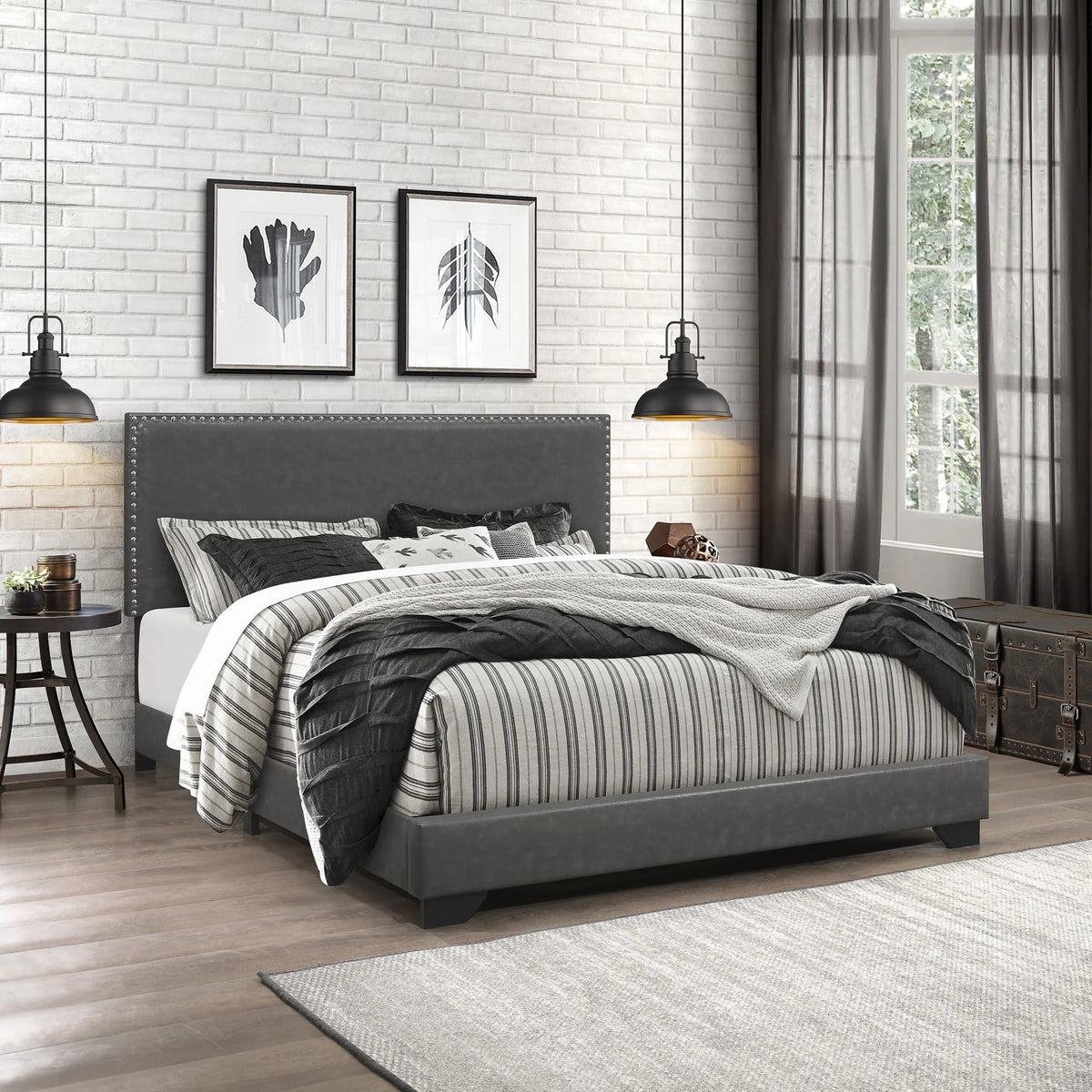 Charcoal Faux Leather Queen Bed D348350