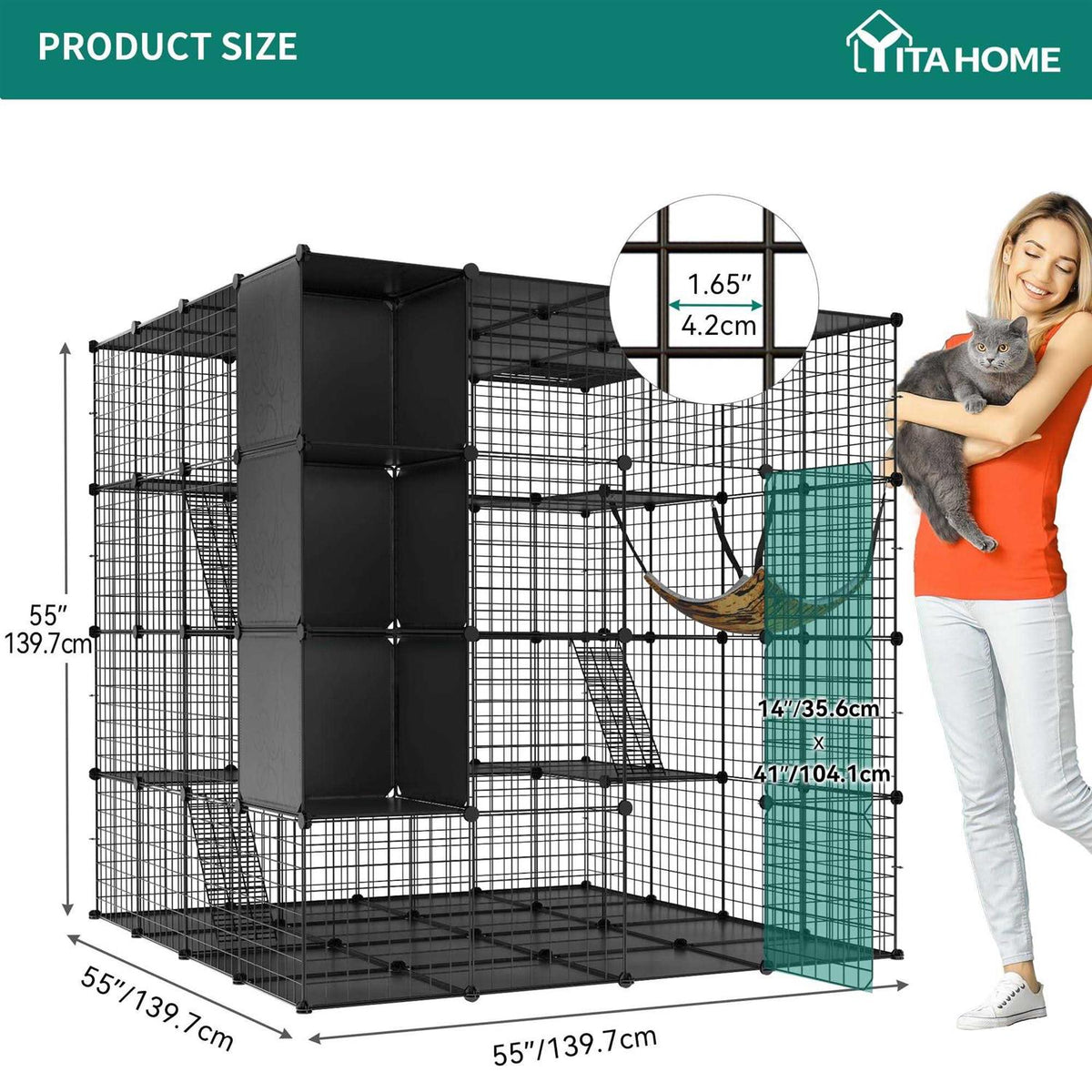Large Indoor Metal Cat Cage with Storage Cube Z5342