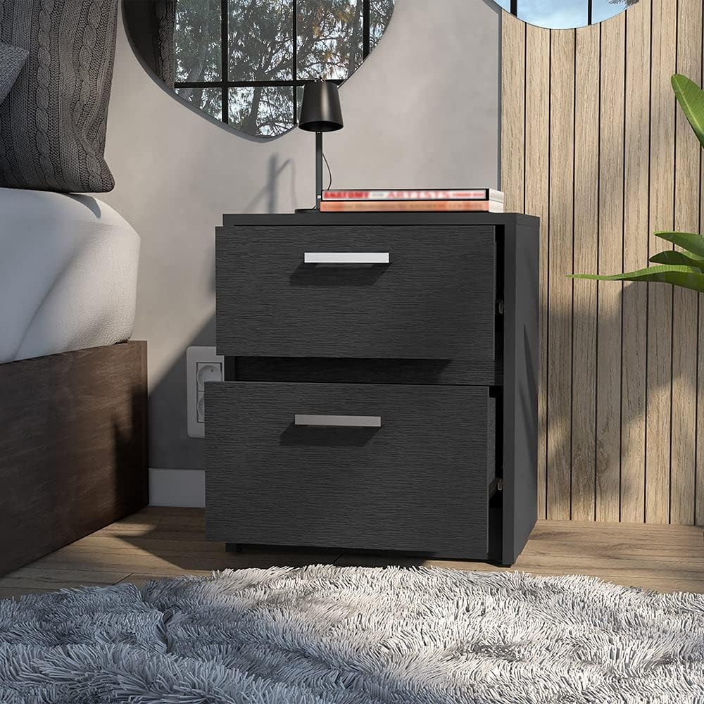 Black Two Drawers Nightstand R97654