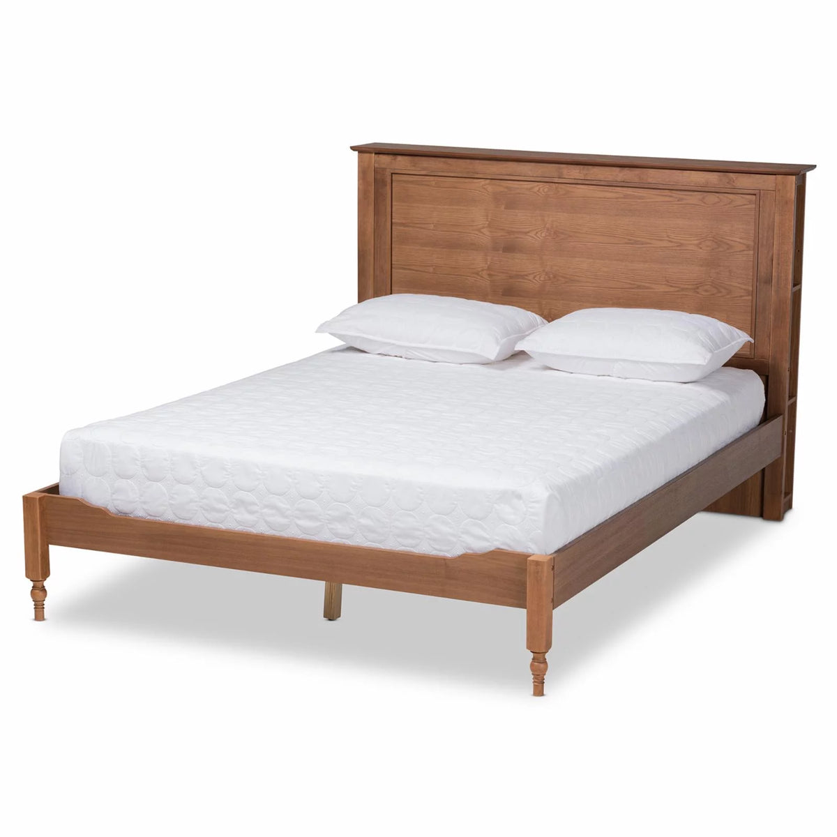 Ash Walnut Brown King Size Wood Platform Storage Bed with Built-in Shelves S236167