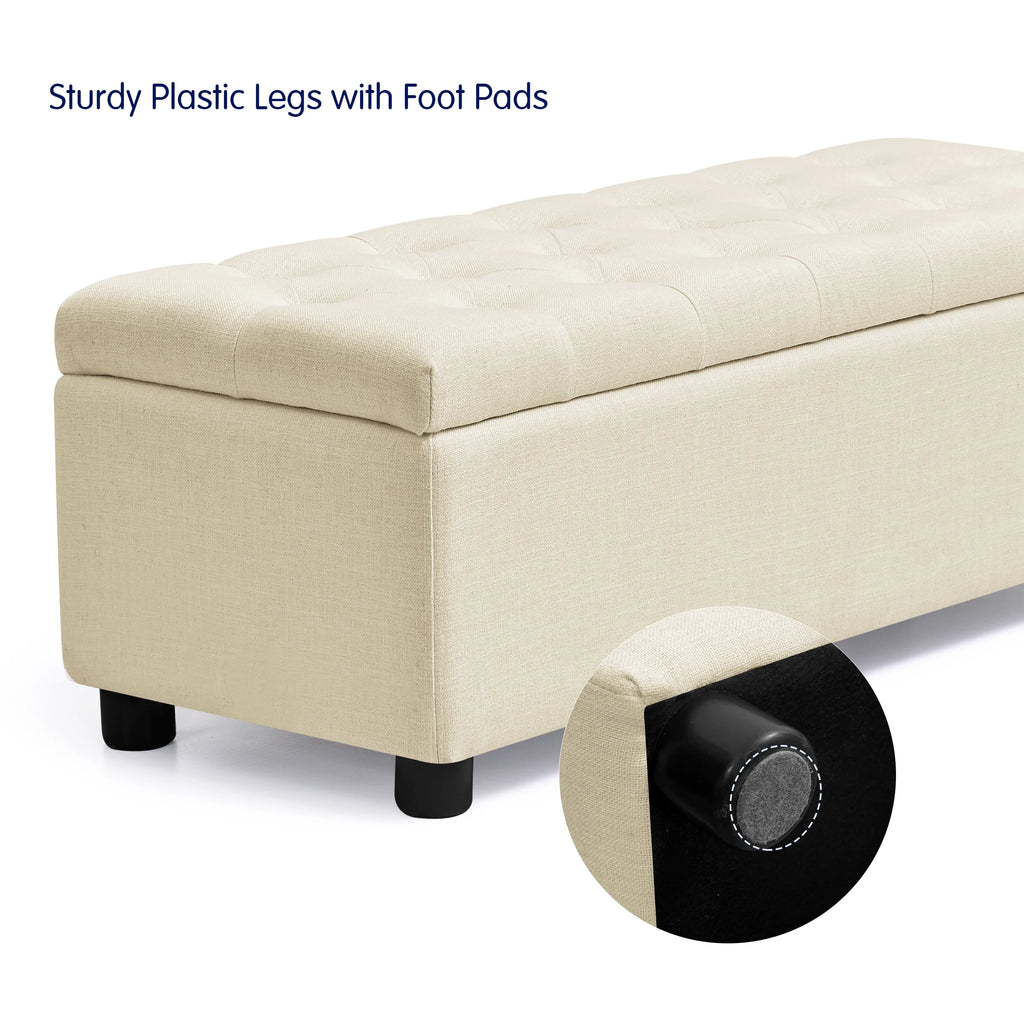 Beige Linen Fabric Storage Ottoman Bench R194620