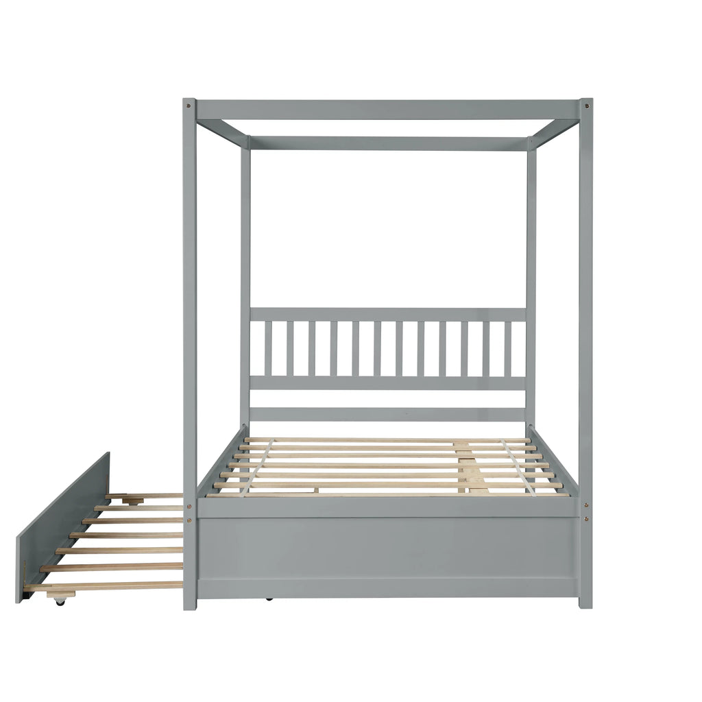 Pine Wood Canopy Bed Full Gray R924