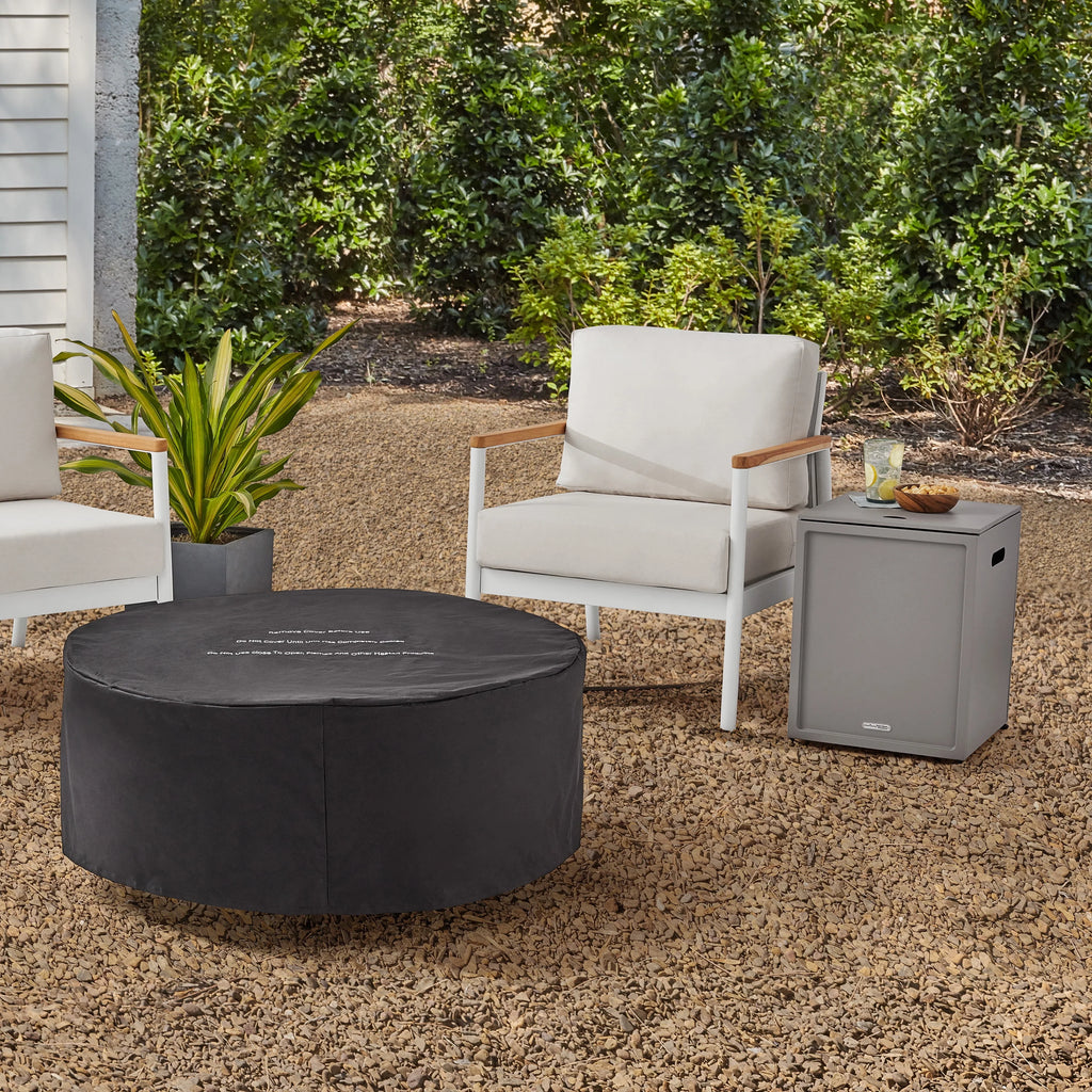 36 Round 65,000 BTU Propane Faux Concrete Fire Pit with Tank Hideaway N186