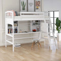 White Twin Size Solid Wood Loft Bed with Desk F40695