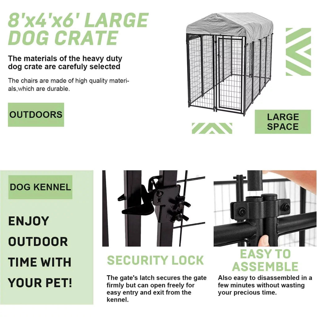 8'x4'x6' Heavy Duty Dog Kennel with Water-Resistant Cover R206