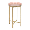 Round Metal Foldable Tray Accent Table Pink and Gold X77868