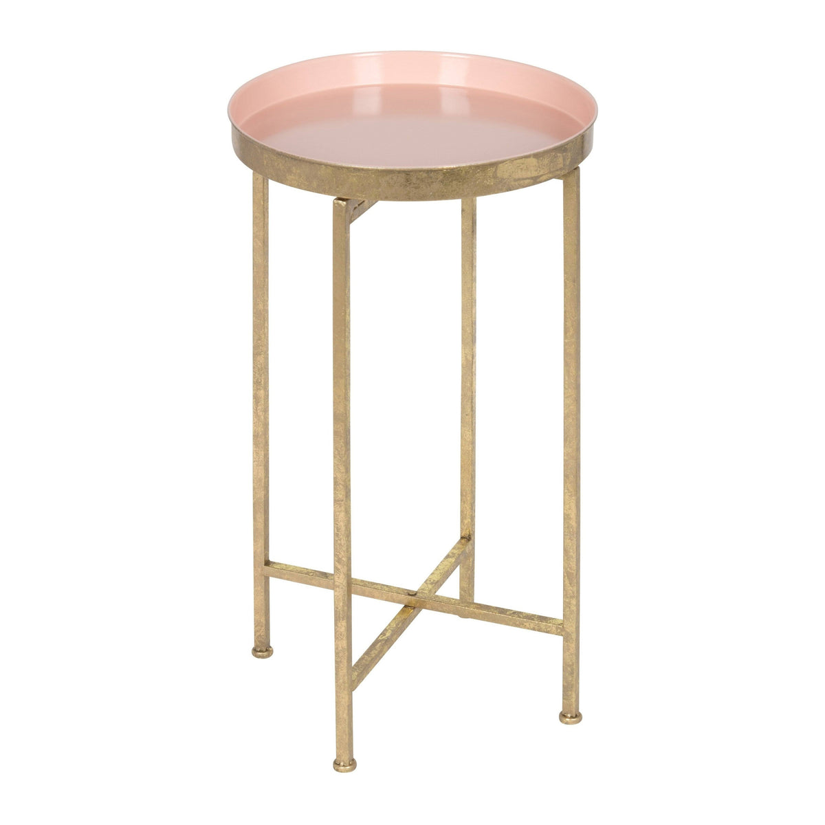 Round Metal Foldable Tray Accent Table Pink and Gold X77868