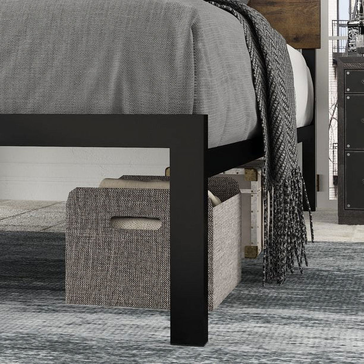 Twin Size Platform Bed Frame with Wood Headboard and Metal Slats C75680