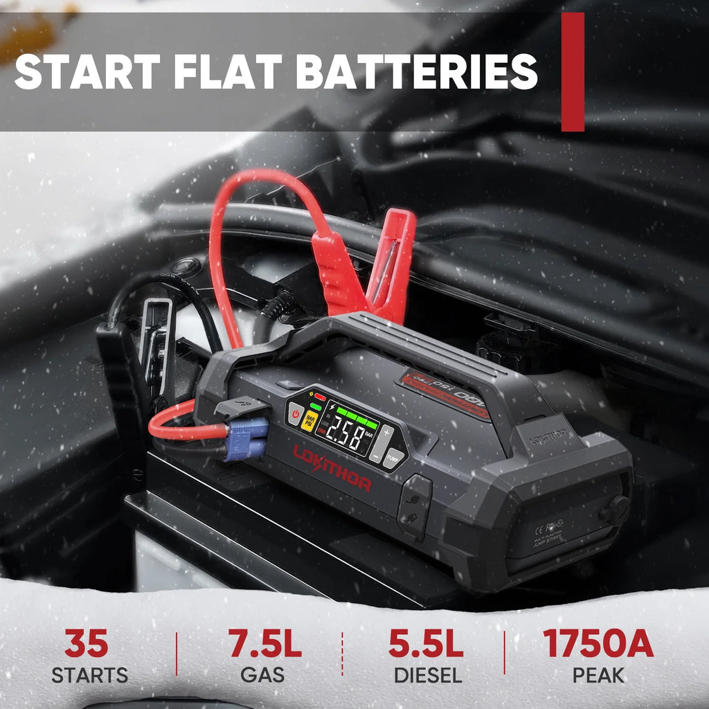 1750A 12V Jump Starter with Air Compressor and 150PSI Digital Tire Inflator F8092