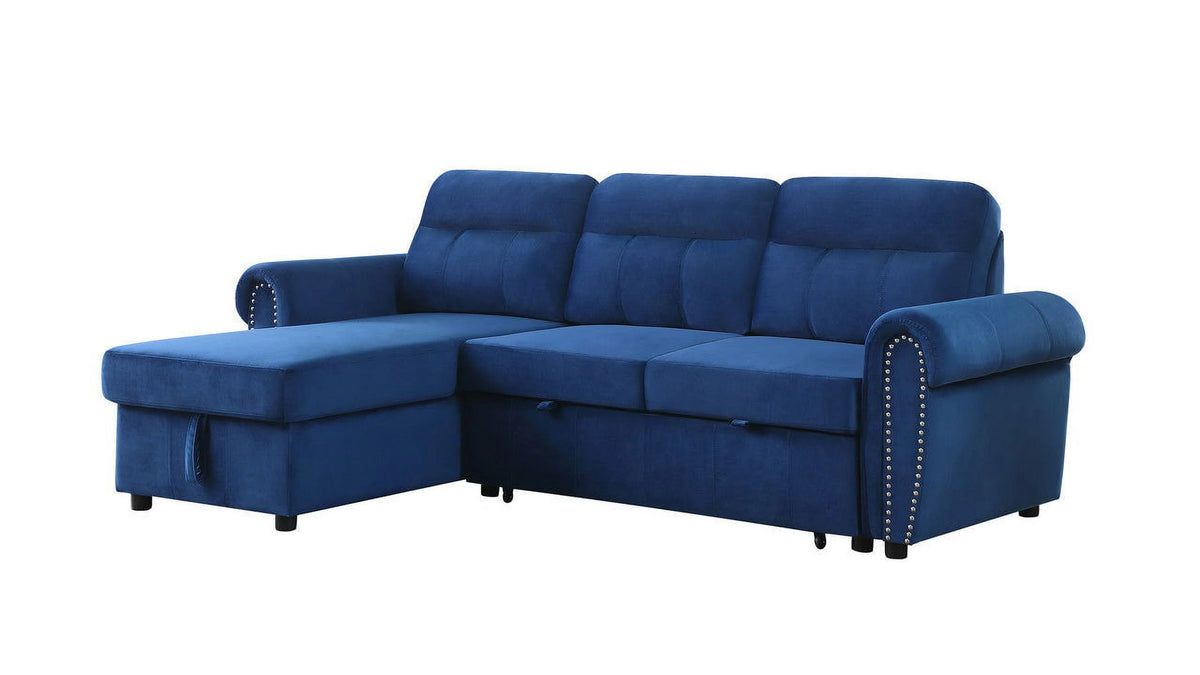 Blue Velvet Reversible Sleeper Sectional Sofa Chaise R396