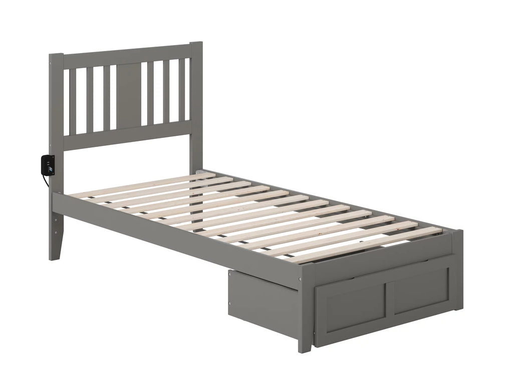 Twin Grey Wood Storage Slat Bed T108