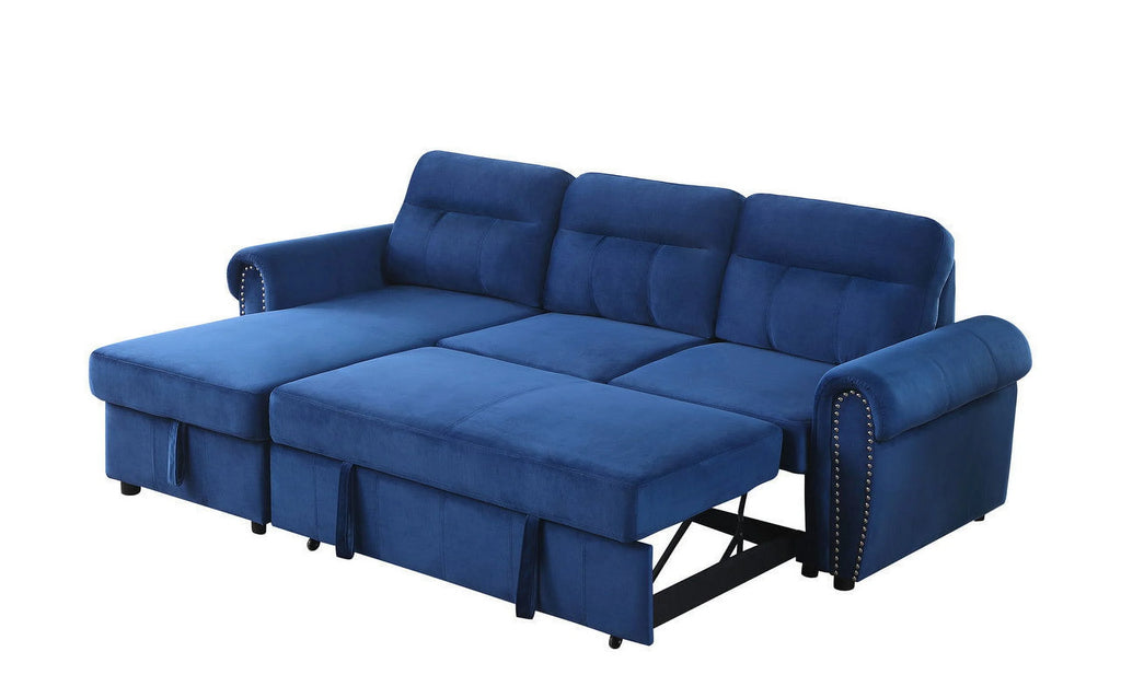 Blue Velvet Reversible Sleeper Sectional Sofa Chaise R396