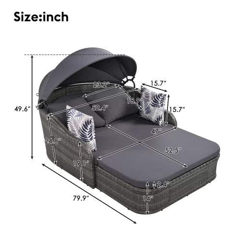 Gray Adjustable Canopy Outdoor Double Chaise Lounger C65304