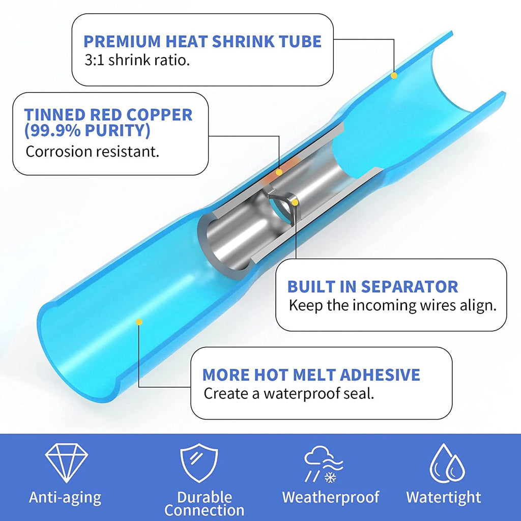 200 PCS Waterproof Insulated Butt Connectors F7296