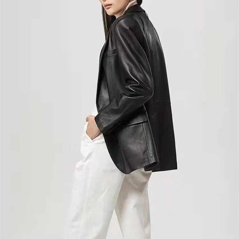Recycled Vegan Leather One Button Blazer Jacket Z60466