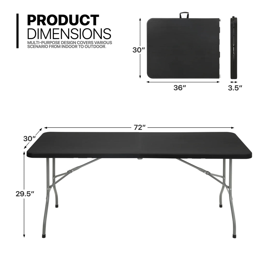 11 Pieces 6 Ft Black Foldable Plastic Card Table and Chair Set Y60443