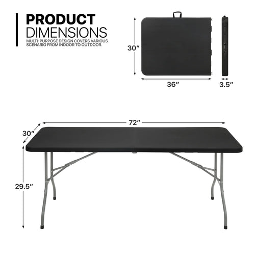 11 Pieces 6 Ft Black Foldable Plastic Card Table and Chair Set Y60443