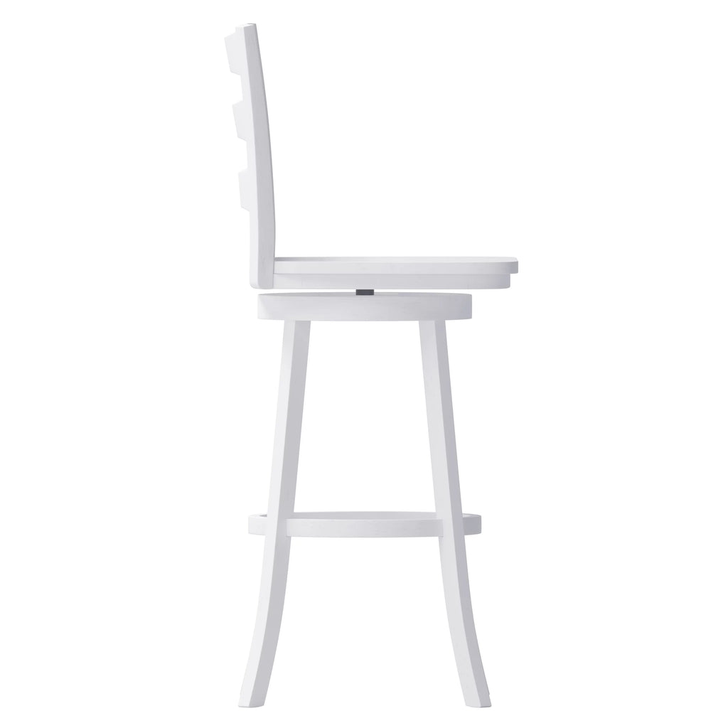 30" Antique White Swivel Bar Height Stool with Wood Seat and Footrest T9284