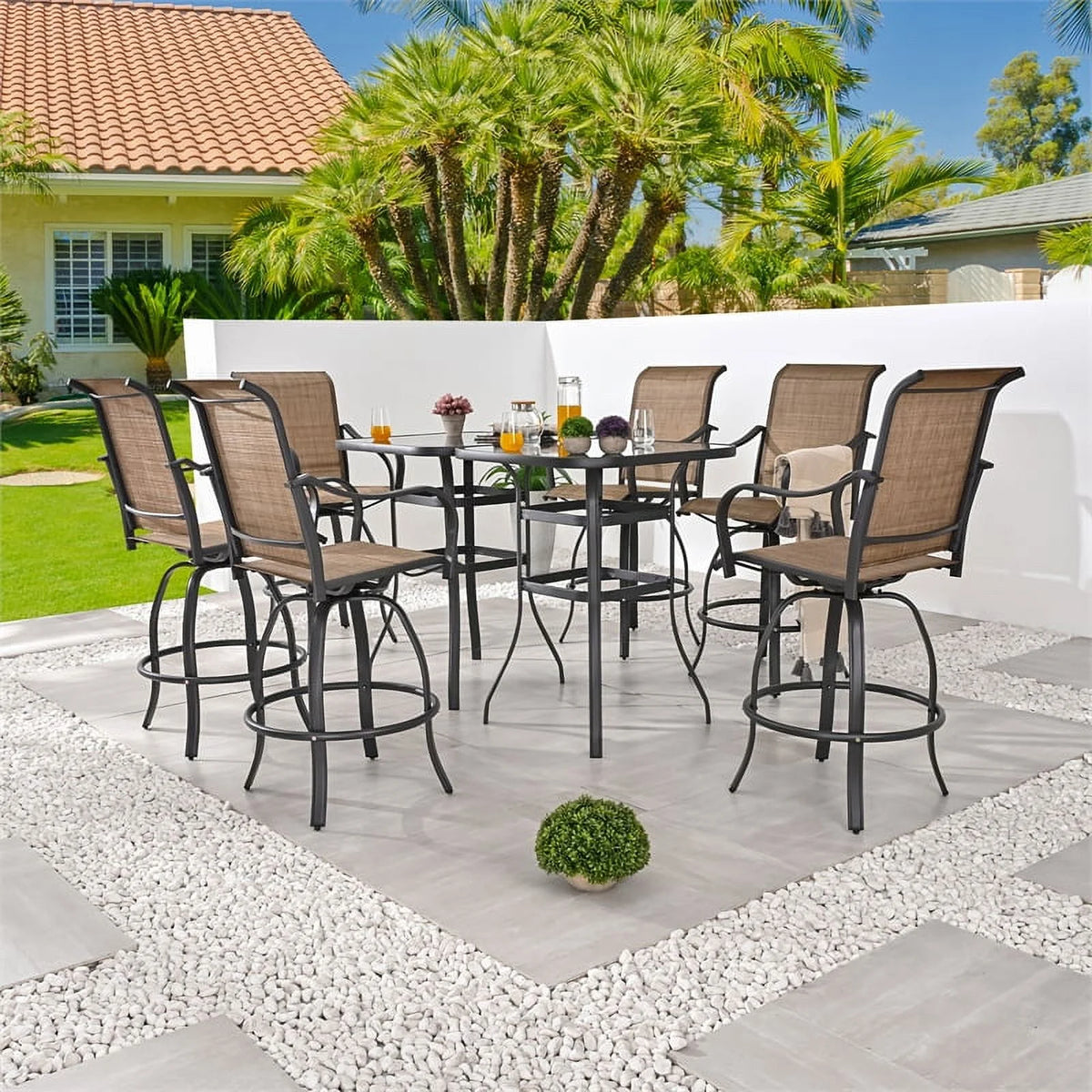 8-Piece Beige Black Metal Outdoor Dining Set A227