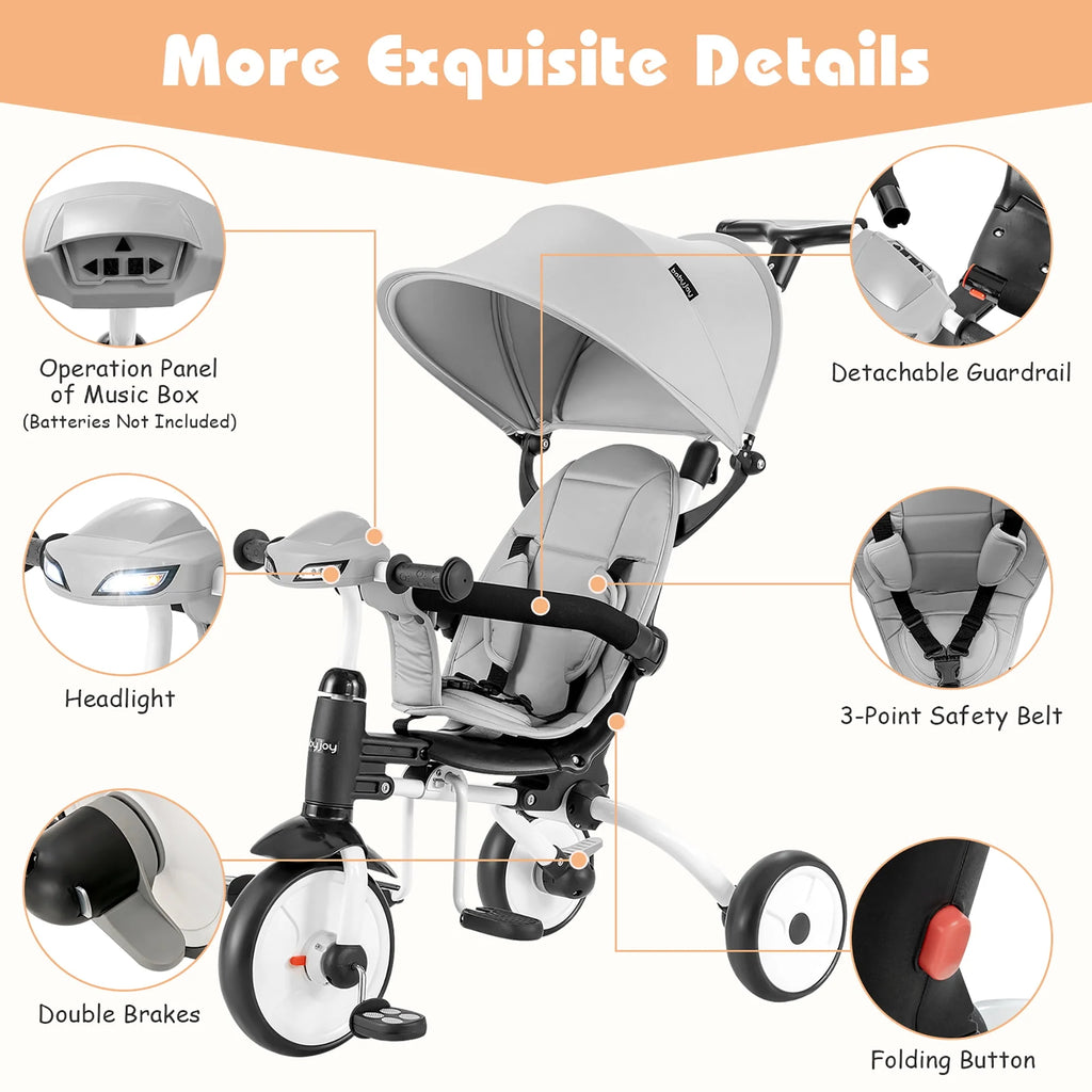 Folding Baby Tricycle Toddler Bike Stroller Gray H199079