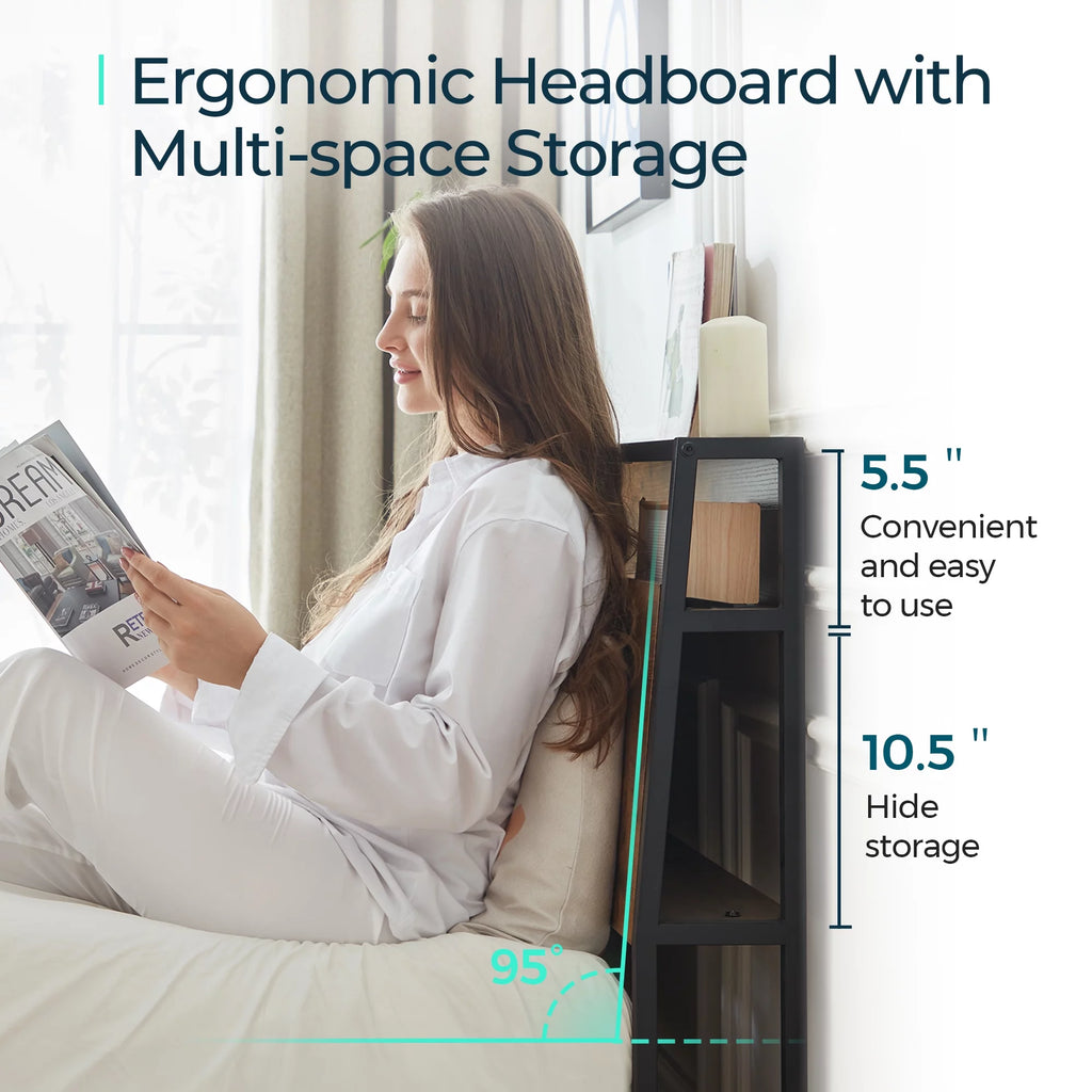 Full Size Platform Bed Frame with Headboard and Storage Shelves B934021