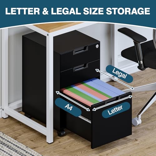 Black 3 Drawer Metal File Cabinet with Lock E302447