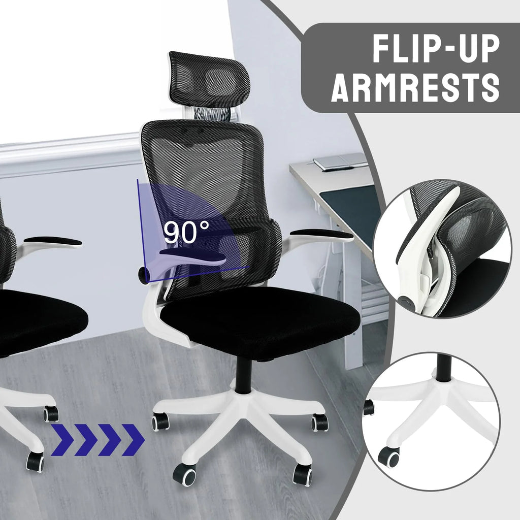 White Mesh Ergonomic Office Chair with Headrest O372