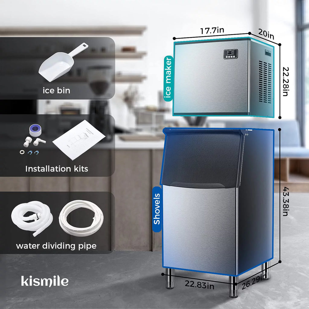 Commercial Ice Maker Machine with 200LBS Storage Ice Bin D670