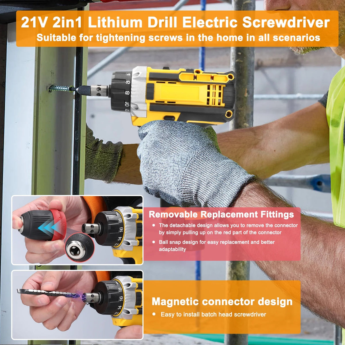 Electric Screwdriver 21V Brushed Motor Drill Set W6567