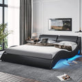 Queen LED Bed Frame with Faux PU Leather Headboard K588673