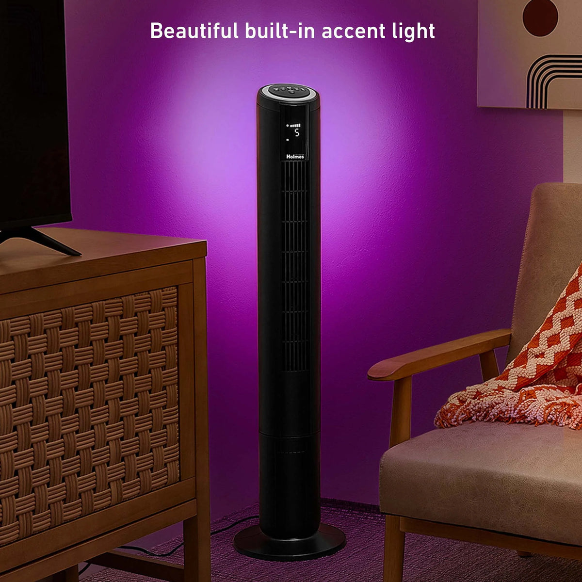 42 Oscillating Digital Tower Fan with Remote Control, Black I3050
