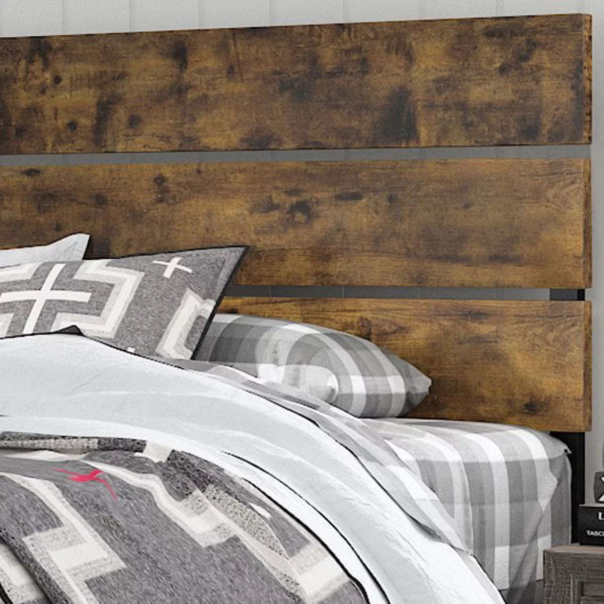 Twin Size Platform Bed Frame with Wood Headboard and Metal Slats C75680