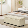 Beige Linen Fabric Storage Ottoman Bench R194620