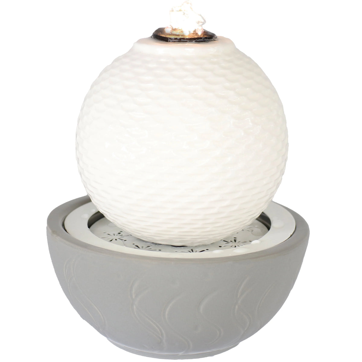 Patterned Sphere Indoor Water Fountain with Lights U5012